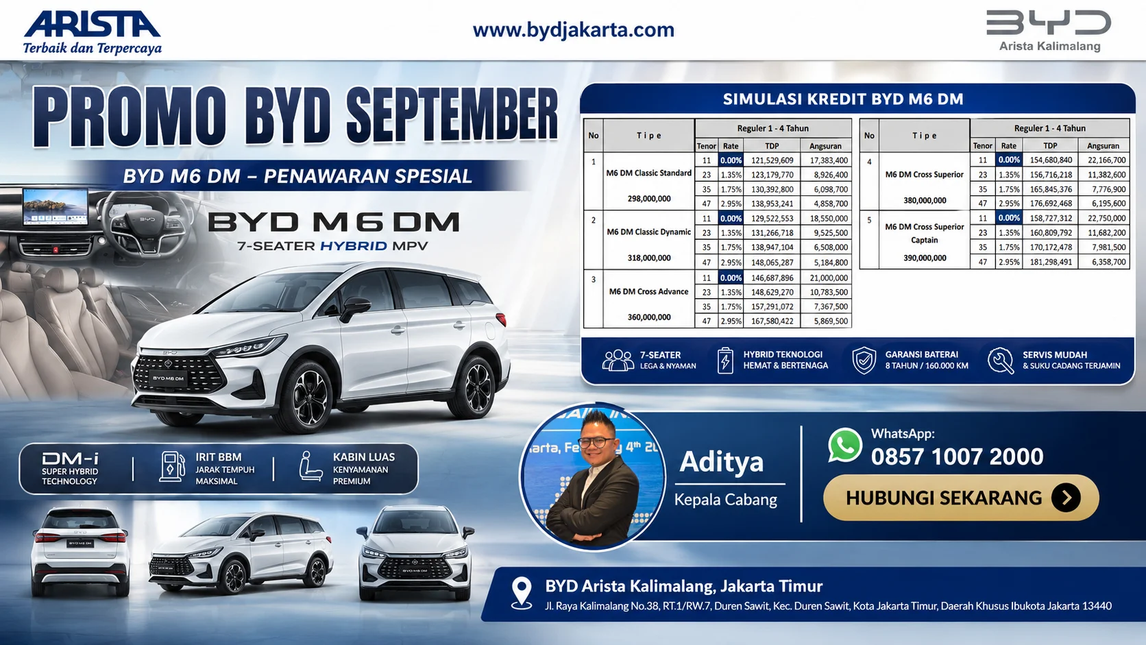 Promo Kredit BYD M6 DM September DP Mulai 121 Jutaan Dealer BYD Arista Kalimalang Jakarta